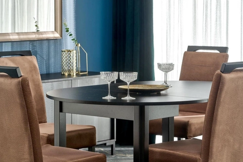 Rozkládací kulatý jídelní stůl Nigo černý 102–142 cm moderní Intesi