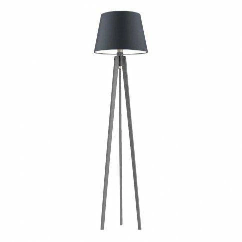 Stojací lampa do obýváku Curacao Lysne moderní dřevěná s grafitovým stínidlem 158 cm