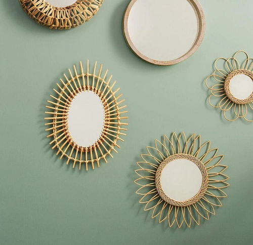 Kulaté boho zrcadlo Flowi 50 cm ratanové do předsíně a obývacího pokoje Atmosphera