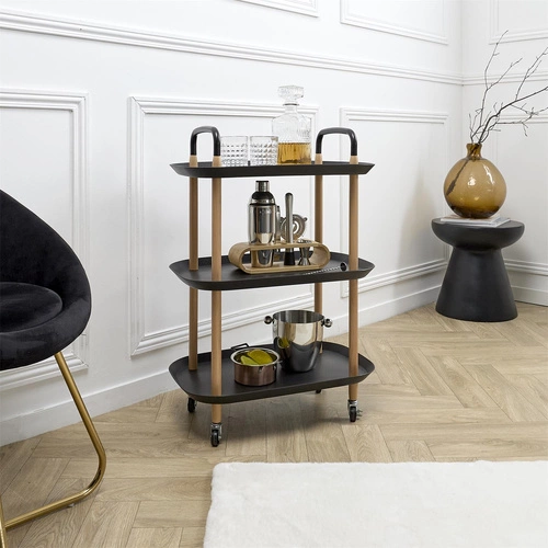 Intesi Kaleo moderní kovový servírovací vozík na kolečkách do kuchyně a obýváku 3 police