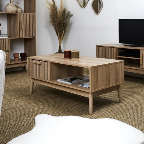 Dřevěný obdélníkový konferenční stolek se zásuvkou ve skandinávském stylu do obýváku Intesi