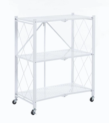 Kovový regál Eamy bílý na kolečkách 3 police moderní do kanceláře nebo kuchyně
