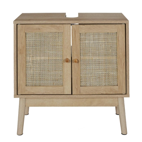 Koupelnová skříňka boho Bali přírodní dub s ratanem 60 cm pod umyvadlo Intesi