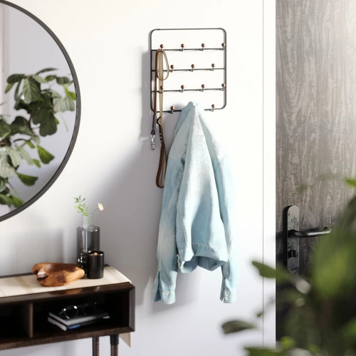 Nástěnný věšák Estique Multi Umbra černý ořech 14 háčků do předsíně loftový