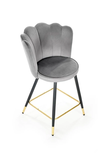 Barová židle Florencja šedá sametová se zádovou opěrkou na zlatých nohách moderní do kuchyně a k ostrůvku