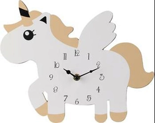 Intesi nástěnné hodiny jednorožec béžové moderní do dětského pokoje MDF 30 cm