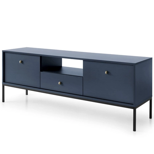 Moderní modrá TV komoda Evora na vysokých nohách do obýváku 154 cm