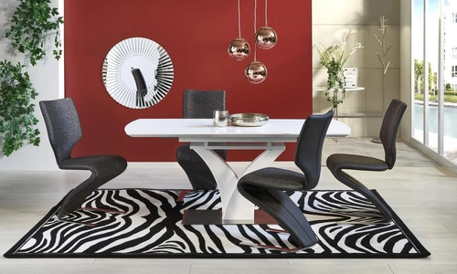 Rozkládací jídelní stůl glamour Vezyr bílý mat 140-180 cm se skleněnou deskou Intesi