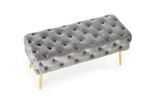 Čalouněná lavice Nate šedý samet glamour se zlatými nohami do předsíně a ložnice