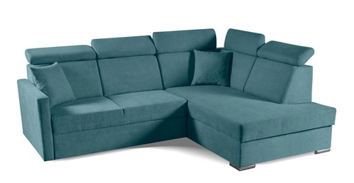 Rohová rozkládací sedačka do obýváku Mils XL mořská moderní s úložným prostorem pravá