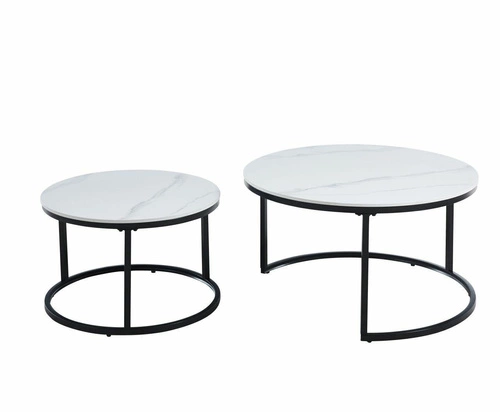 Sada 2 kulatých konferenčních stolků Silas bílý mramor moderní do obýváku 80 a 60 cm