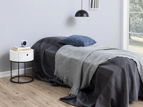 Bílý noční stolek 40 cm se zásuvkou moderní kulatý Polo Actona na černých lyžinách