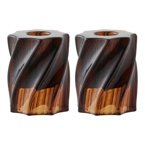 House Nordic sada 2 kouřových hnědých skleněných svícnů na čajové svíčky do obýváku