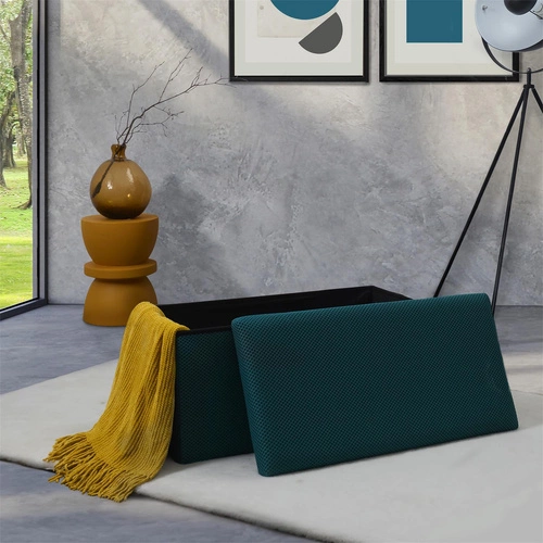 Moderní tyrkysový obdélníkový taburet se schovkou Velse Atom do předsíně a dětského pokoje