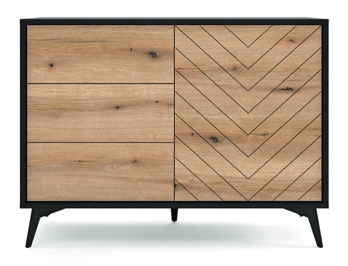 Komoda Fargo 104 cm se zásuvkami s rybí kostí, skandinávská komoda do obýváku na nožkách