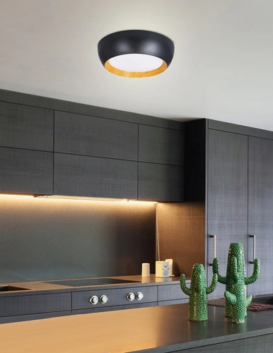 Stropní svítidlo Abruzzo černé dřevo 24W LED 40x32 cm bílé stínidlo