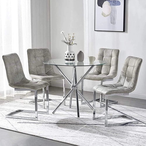 Kulatý skleněný stůl Ufo 80 cm transparentní moderní do jídelny a obýváku chrom Intesi