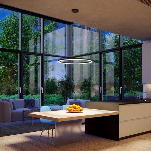 Moderní černý LED lustr ODA 80 s nastavitelným osvětlením do obýváku a jídelny 80 cm