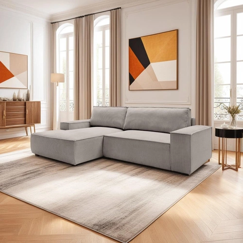 Rohová rozkládací pohovka Molde M levá, béžový manšestr, s úložným prostorem do obýváku Intesi