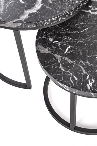 Sada 2 kulatých konferenčních stolků Tabarka černý mramor loftový do obýváku Intesi