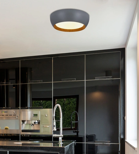 Stropní svítidlo Abruzzo šedé dřevo 24W LED 40x32 cm bílé stínidlo
