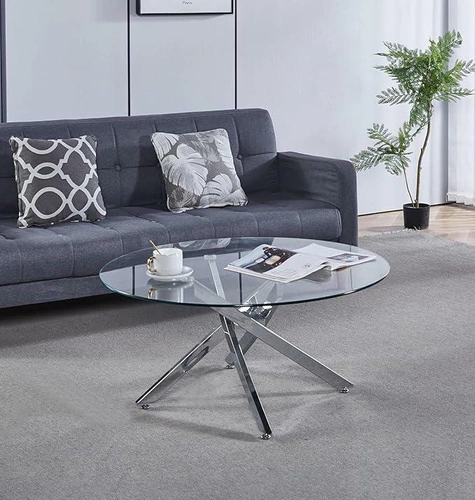 Konferenční stolek Amber 90 cm kulatý skleněný chrom moderní glamour do obýváku Intesi