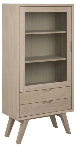 Komoda A-Line bělený dub moderní se zásuvkami a vitrínou na vysokých nohách do obýváku 72 cm Actona