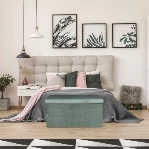 Taburet Intesi Velse modrý manšestr obdélníkový skládací s úložným prostorem do obýváku 76x38 cm