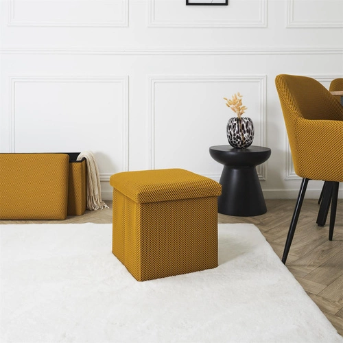 Žlutý čtvercový taburet s úložným prostorem Intesi Vels Atom moderní do předsíně a dětského pokoje