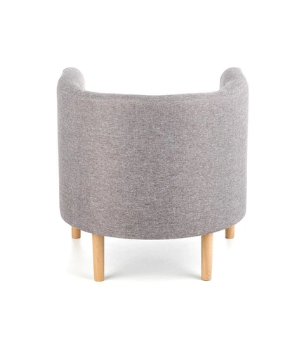 Šedé čalouněné křeslo Calidris ve skandinávském stylu z látky na dřevěných nohách do obývacího pokoje