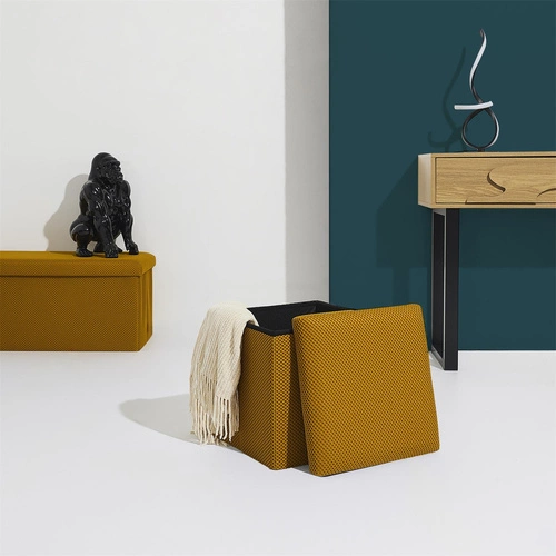 Žlutý čtvercový taburet s úložným prostorem Intesi Vels Atom moderní do předsíně a dětského pokoje