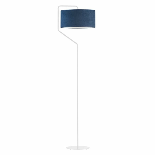 Stojací lampa do obýváku TESALLIA modrá sametová s elegantním stínidlem moderní Lysne 156 cm