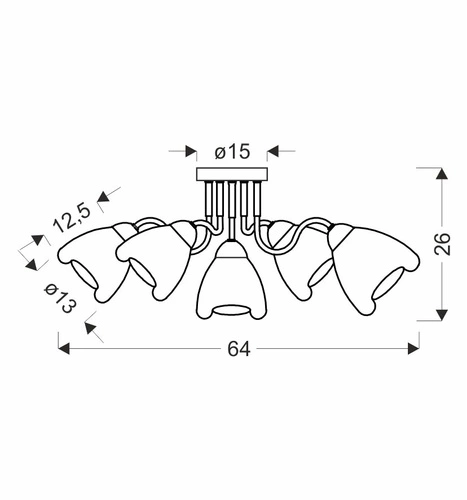 Stropní lampa Unica černo-zlatá pětiramenná skleněná do obýváku a jídelny