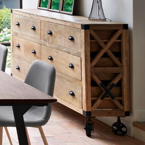 Rustikální dřevěná komoda Silas mango 150 cm se zásuvkami do obýváku Atmosphera