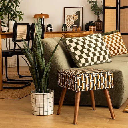 Čalouněný taburet Chiara Atmosphera hnědý retro do obýváku nebo předsíně 40 cm