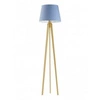 Moderní modrá stojací lampa do obýváku z dřevěnou základnou a stínidlem Lysne 158 cm