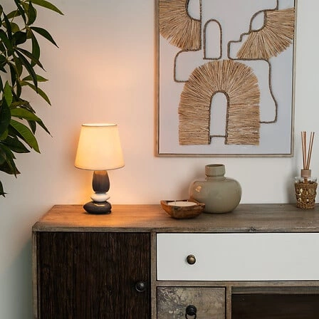 Luis moderní stolní keramická lampa v bílo-modré barvě se stínidlem do ložnice a obýváku