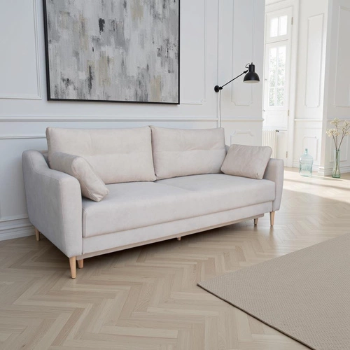 Rozkládací pohovka Bouley 3místná šedá s úložným prostorem a funkcí spaní do obývacího pokoje