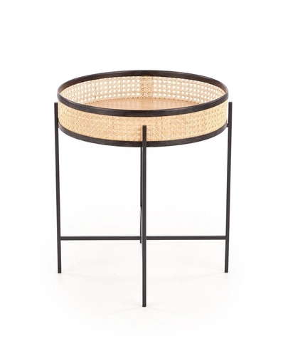 Konferenční stolek Balta kulatý ratanový boho skandinávský 50 cm do obýváku černý Intesi