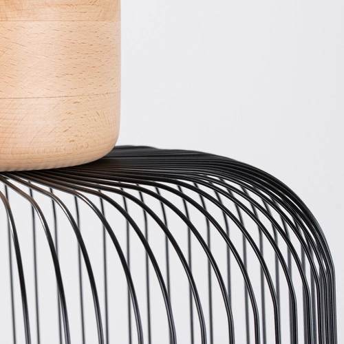 Závěsné svítidlo Gabbia 35 černé industriální do obýváku a jídelny ocel dřevo