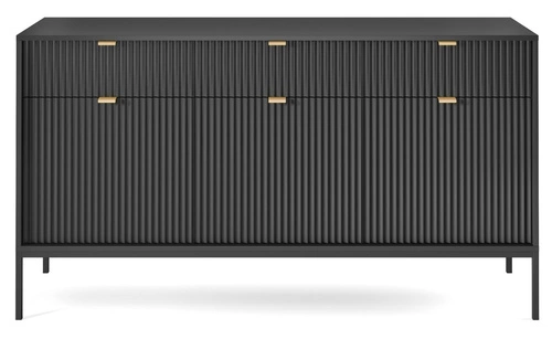 Komoda Delicious černá s drážkovaným povrchem a zásuvkami 154 cm moderní do obýváku Intesi