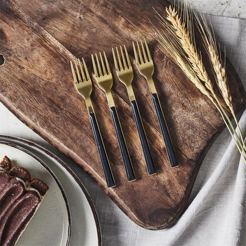 Charlotte Intesi zlaté černé dezertní vidličky sada 4 ks nerezová ocel na dezerty