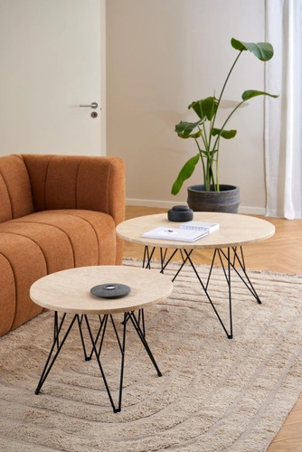 Konferenční stolek Prunus kulatý 55 cm travertin béžový moderní loftový do obýváku Actona