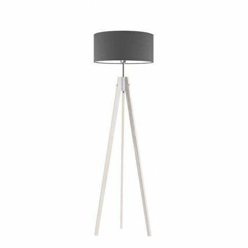 Stojací lampa do obýváku HAITI šedá s dřevěným stínidlem moderní bílá Lysne 138 cm
