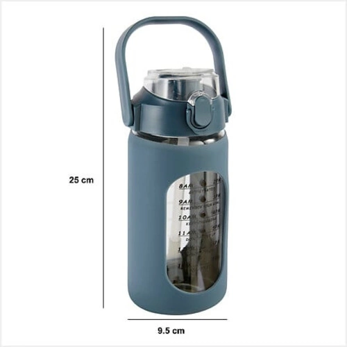 Skleněná láhev na vodu 1 l s brčkem motivační modrá 5five simply smart do práce i na cvičení