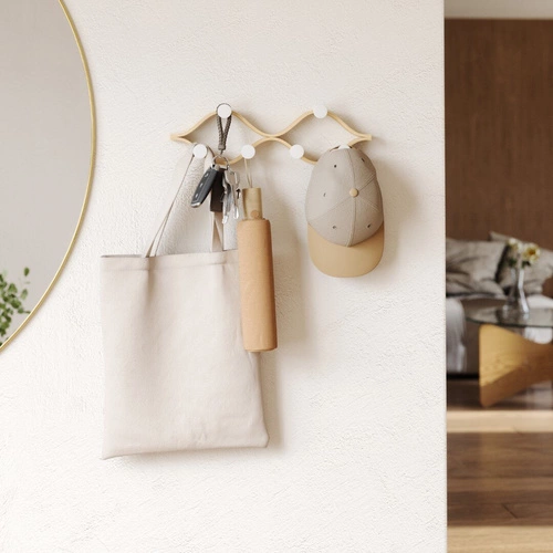 Umbra Montage moderní nástěnný věšák do předsíně 6 háčků dřevěný bílý