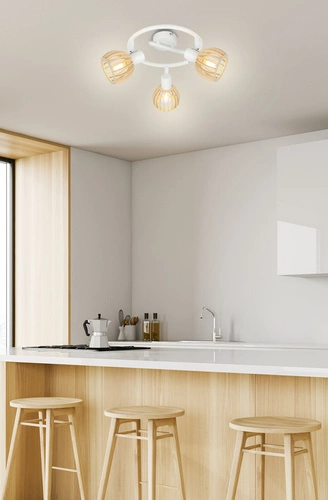 Moderní stropní svítidlo Atarri spirála bílo-dřevěná 3bodová do obýváku