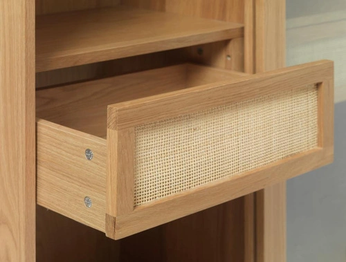 Vitrína Barrali 160 cm přírodní dub skleněná dřevěná do obýváku