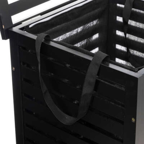 Bambusový koš na prádlo Sicela 65 l černý do koupelny obdélníkový s vakem na prádlo