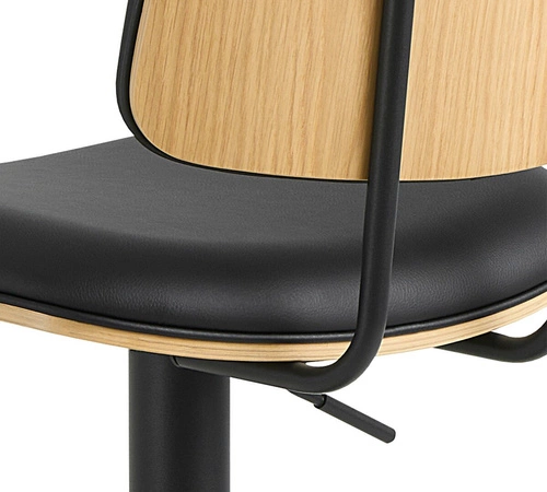 Barová židle Owen černá s opěrkou, výškově nastavitelná, otočná, kožená do kuchyně a k ostrůvku, moderní Actona